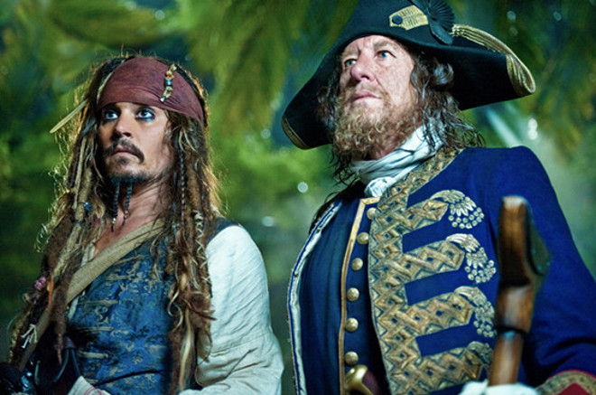 "PIRATES OF THE CARIBBEAN: ON STRANGER TIDES"Captain Jack Sparrow (JOHNNY DEPP) and his old nemesis Captain Barbossa (GEOFFREY RUSH) are thrown together by fate in the search for the Fountain of Youth.Ph: Peter Mountain©Disney Enterprises, Inc. All Rights Reserved.